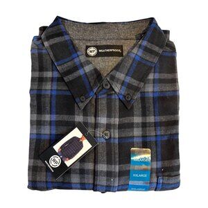 Weatherproof Mens XXL Plaid Flannel Button-Up Shirt In Blue & Black Long Sleeve
